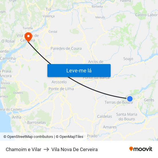 Chamoim e Vilar to Vila Nova De Cerveira map