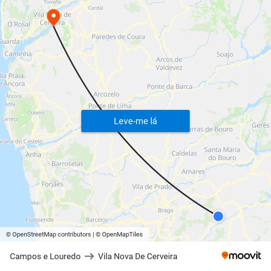 Campos e Louredo to Vila Nova De Cerveira map