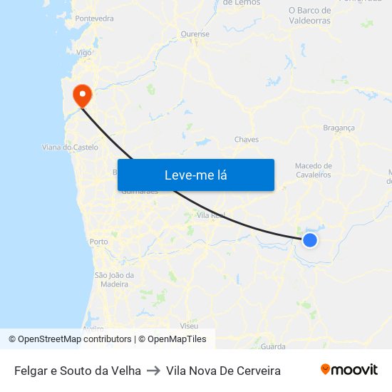 Felgar e Souto da Velha to Vila Nova De Cerveira map