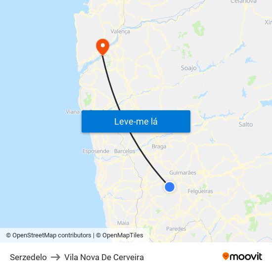 Serzedelo to Vila Nova De Cerveira map