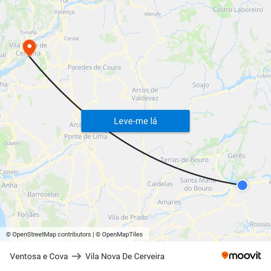 Ventosa e Cova to Vila Nova De Cerveira map