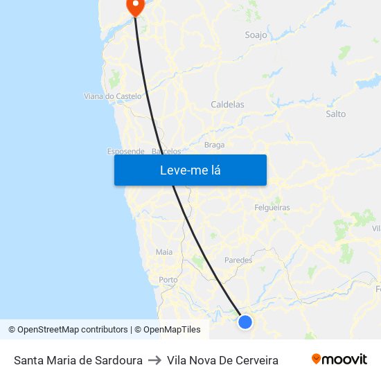 Santa Maria de Sardoura to Vila Nova De Cerveira map