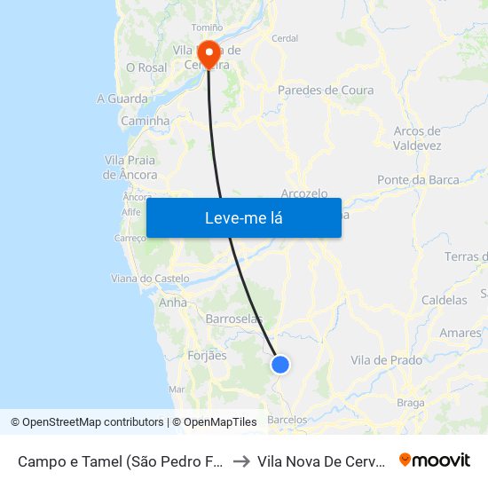 Campo e Tamel (São Pedro Fins) to Vila Nova De Cerveira map