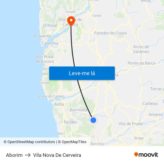 Aborim to Vila Nova De Cerveira map