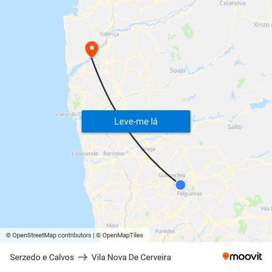 Serzedo e Calvos to Vila Nova De Cerveira map