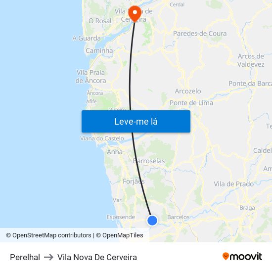 Perelhal to Vila Nova De Cerveira map