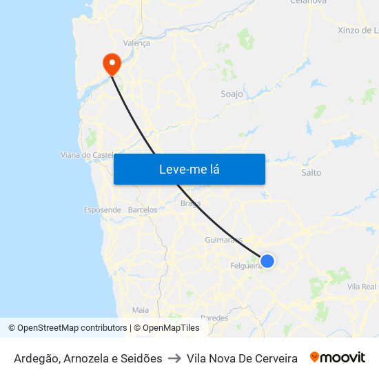 Ardegão, Arnozela e Seidões to Vila Nova De Cerveira map