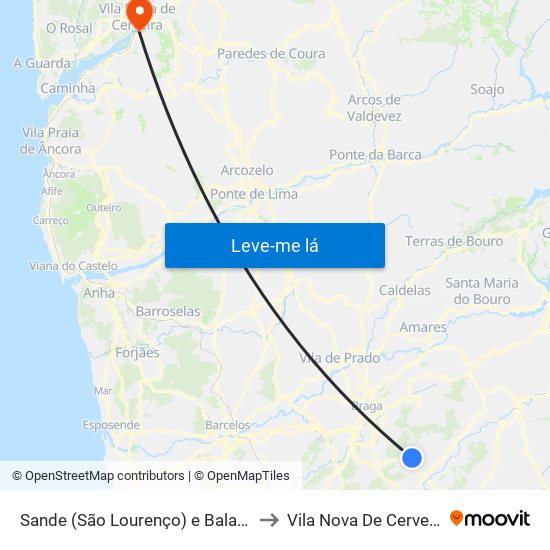 Sande (São Lourenço) e Balazar to Vila Nova De Cerveira map