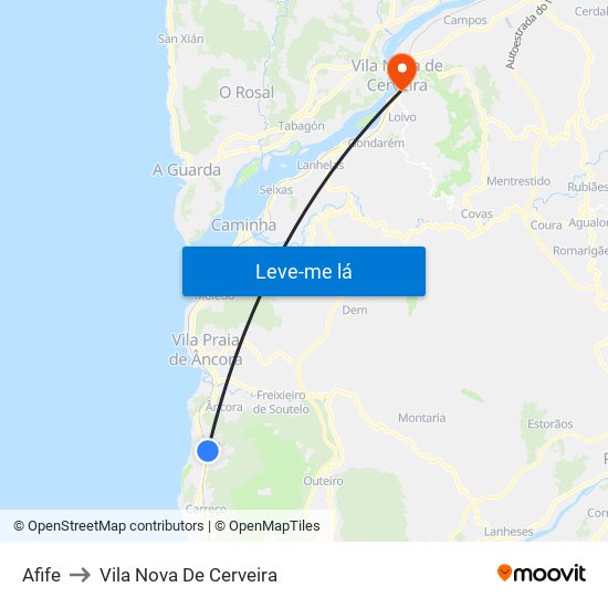 Afife to Vila Nova De Cerveira map