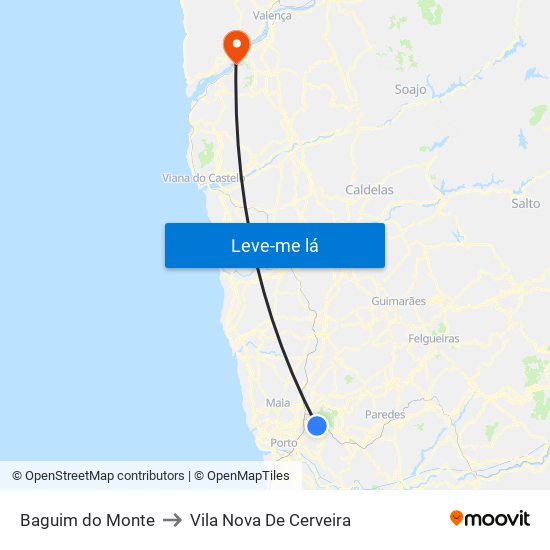 Baguim do Monte to Vila Nova De Cerveira map