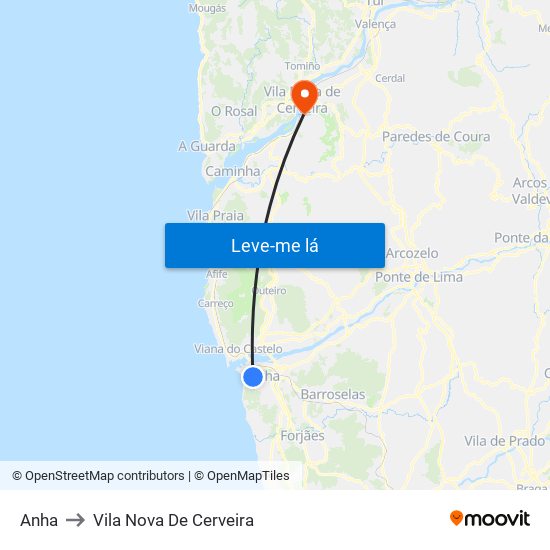 Anha to Vila Nova De Cerveira map