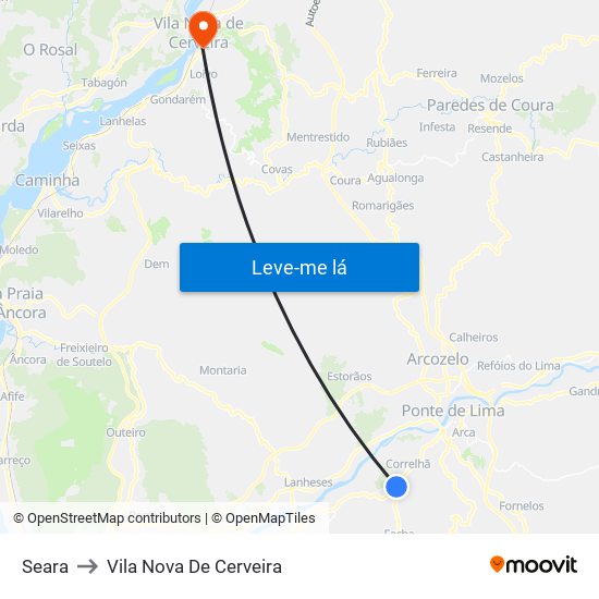 Seara to Vila Nova De Cerveira map