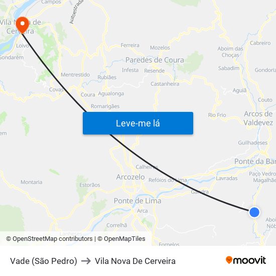 Vade (São Pedro) to Vila Nova De Cerveira map