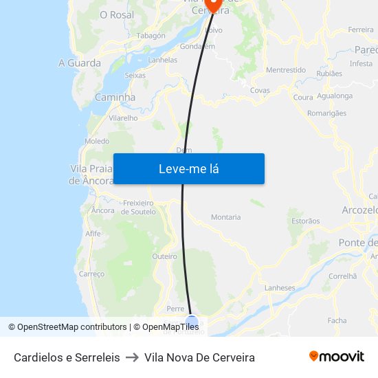 Cardielos e Serreleis to Vila Nova De Cerveira map