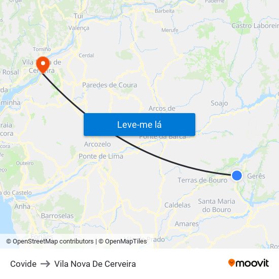 Covide to Vila Nova De Cerveira map