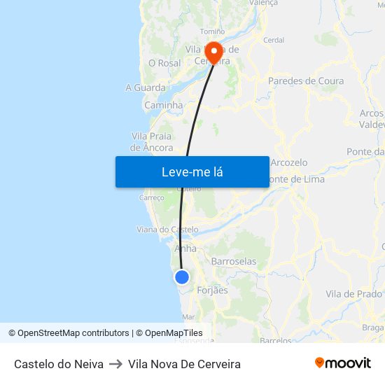 Castelo do Neiva to Vila Nova De Cerveira map