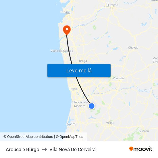 Arouca e Burgo to Vila Nova De Cerveira map