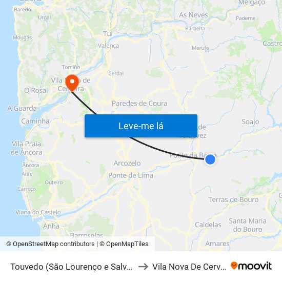 Touvedo (São Lourenço e Salvador) to Vila Nova De Cerveira map