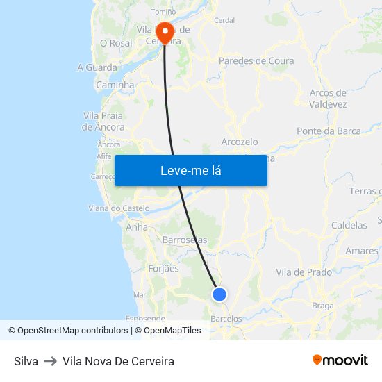 Silva to Vila Nova De Cerveira map
