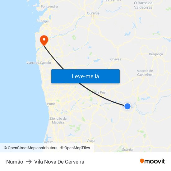 Numão to Vila Nova De Cerveira map