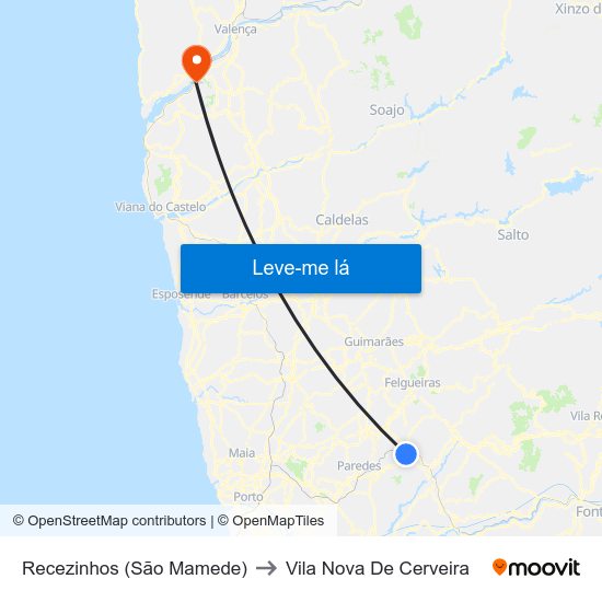 Recezinhos (São Mamede) to Vila Nova De Cerveira map