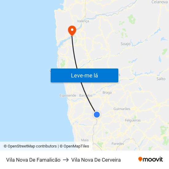 Vila Nova De Famalicão to Vila Nova De Cerveira map