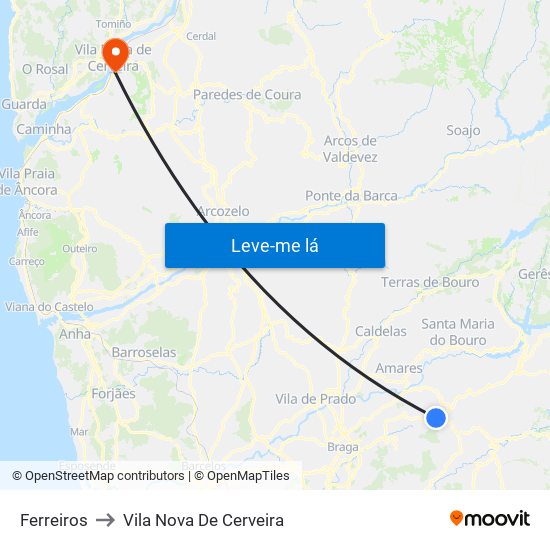 Ferreiros to Vila Nova De Cerveira map