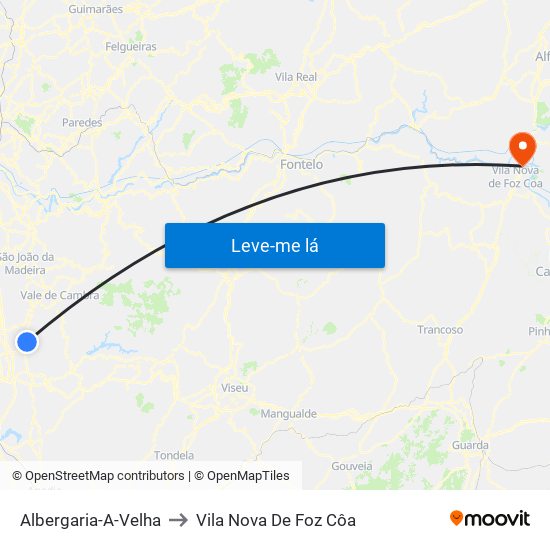 Albergaria-A-Velha to Vila Nova De Foz Côa map