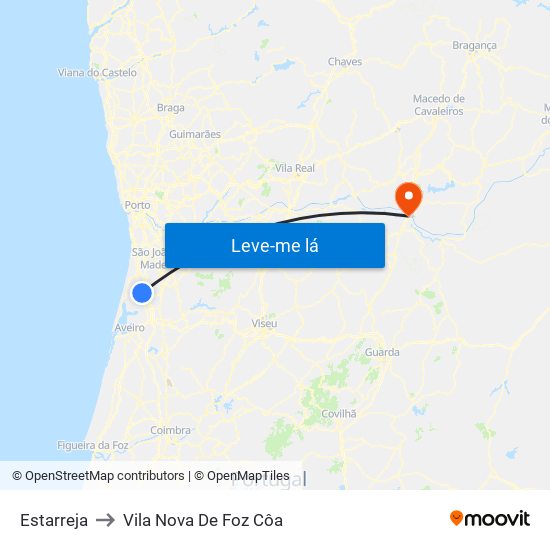 Estarreja to Vila Nova De Foz Côa map