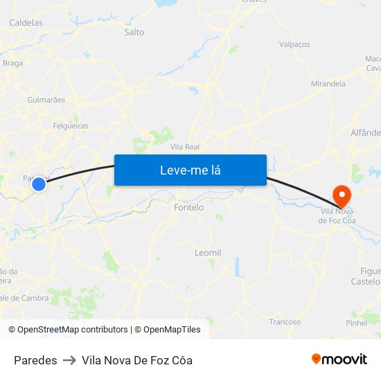 Paredes to Vila Nova De Foz Côa map