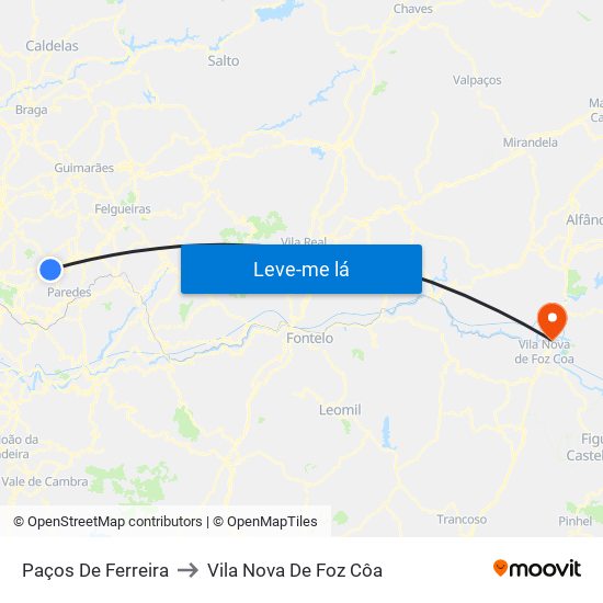 Paços De Ferreira to Vila Nova De Foz Côa map