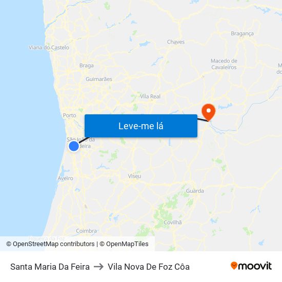 Santa Maria Da Feira to Vila Nova De Foz Côa map