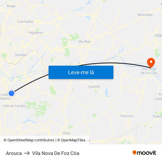 Arouca to Vila Nova De Foz Côa map