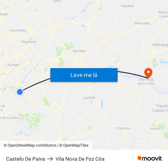 Castelo De Paiva to Vila Nova De Foz Côa map