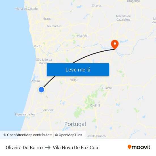 Oliveira Do Bairro to Vila Nova De Foz Côa map