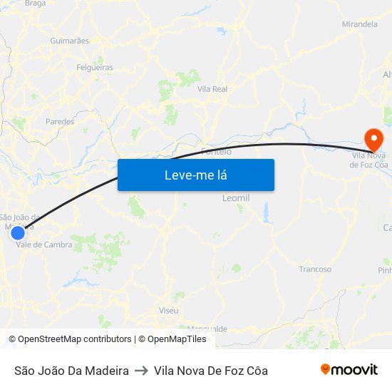 São João Da Madeira to Vila Nova De Foz Côa map