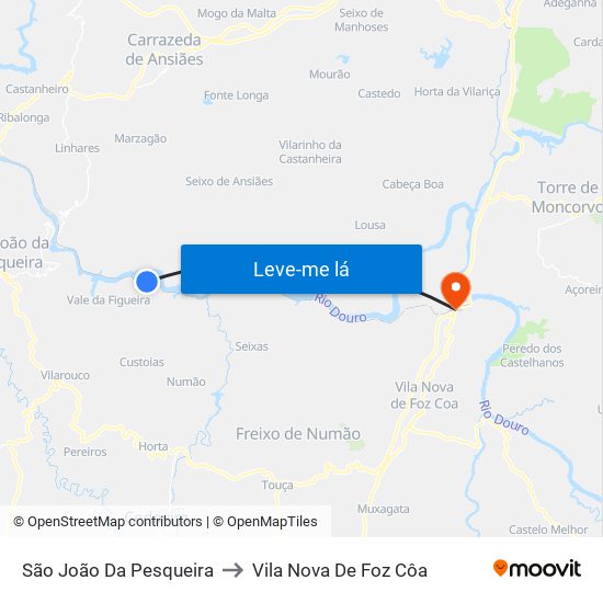 São João Da Pesqueira to Vila Nova De Foz Côa map