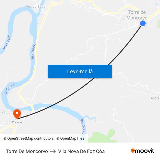 Torre De Moncorvo to Vila Nova De Foz Côa map