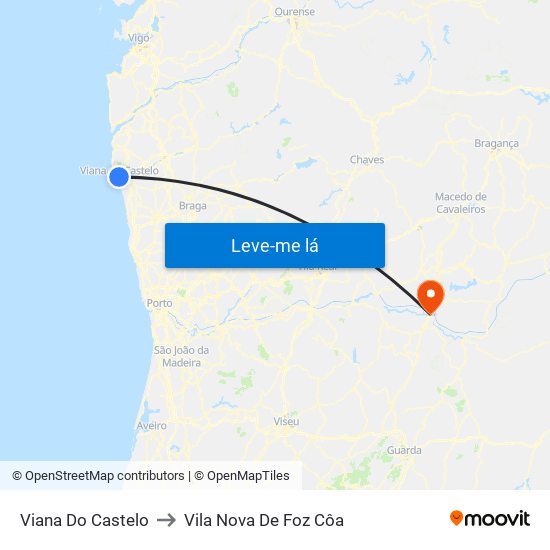 Viana Do Castelo to Vila Nova De Foz Côa map