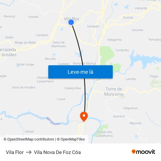 Vila Flor to Vila Nova De Foz Côa map