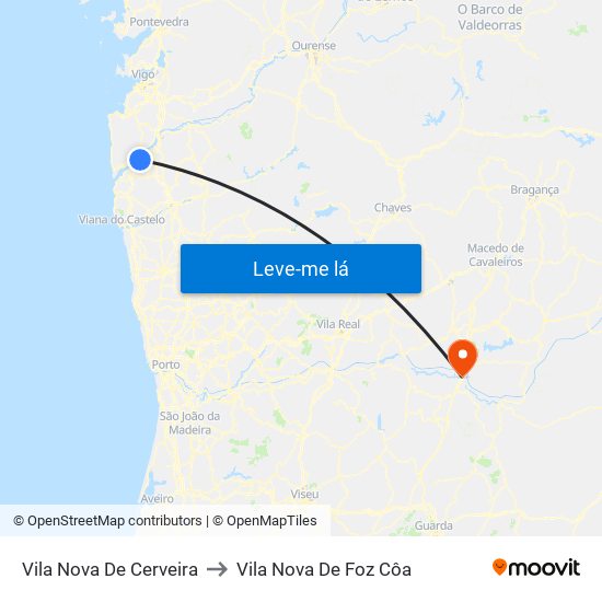 Vila Nova De Cerveira to Vila Nova De Foz Côa map