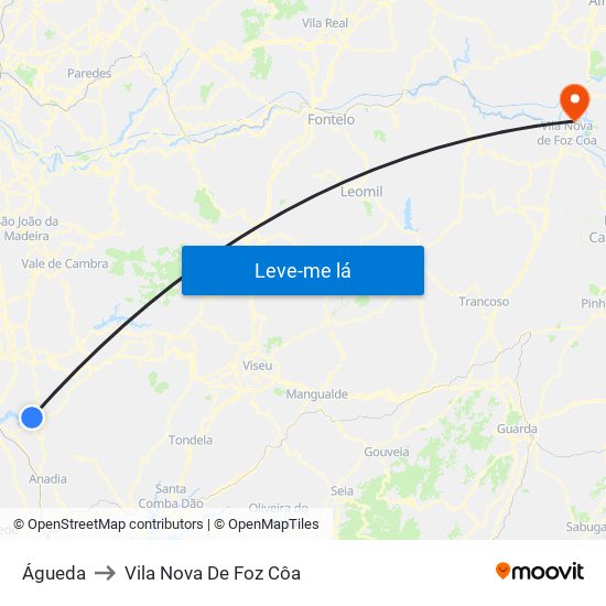 Águeda to Vila Nova De Foz Côa map