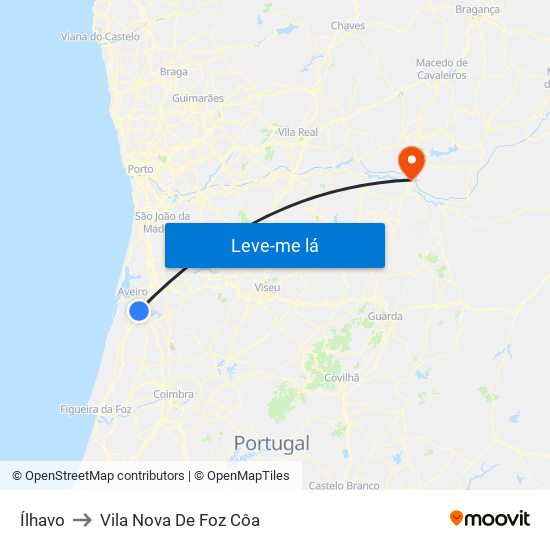 Ílhavo to Vila Nova De Foz Côa map