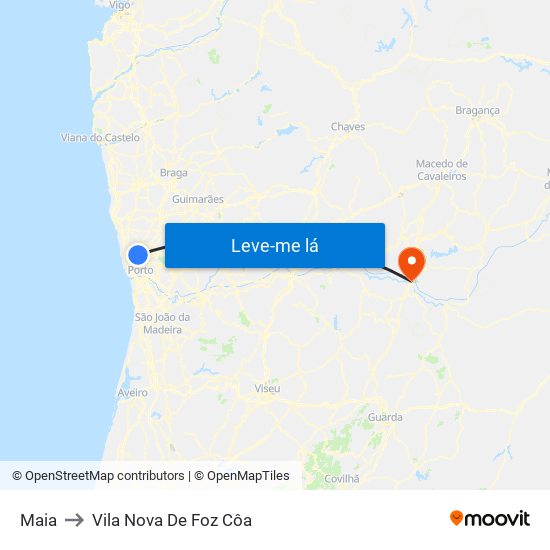 Maia to Vila Nova De Foz Côa map