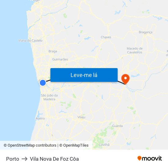 Porto to Vila Nova De Foz Côa map