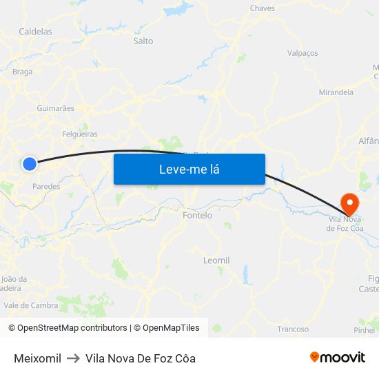 Meixomil to Vila Nova De Foz Côa map