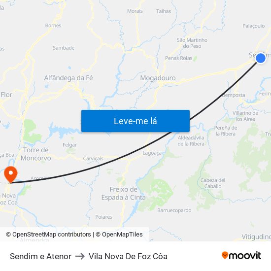 Sendim e Atenor to Vila Nova De Foz Côa map