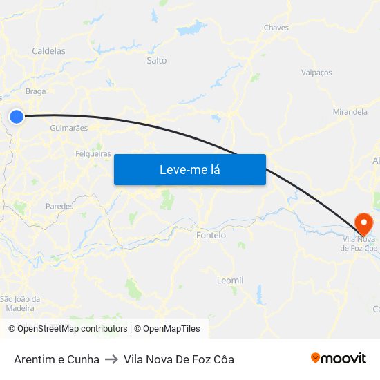 Arentim e Cunha to Vila Nova De Foz Côa map