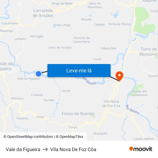 Vale da Figueira to Vila Nova De Foz Côa map