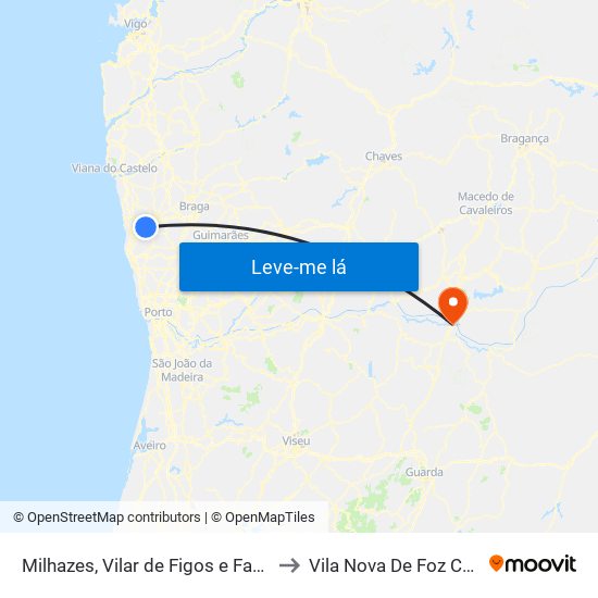 Milhazes, Vilar de Figos e Faria to Vila Nova De Foz Côa map